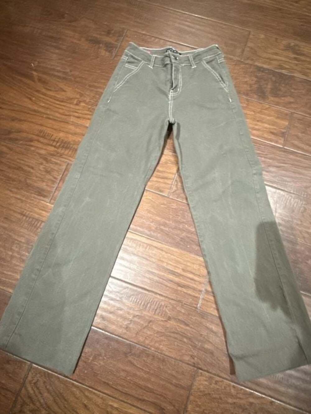 Hot Kiss Mid Rise Wide Leg Olive Green Grey Pants Size 3